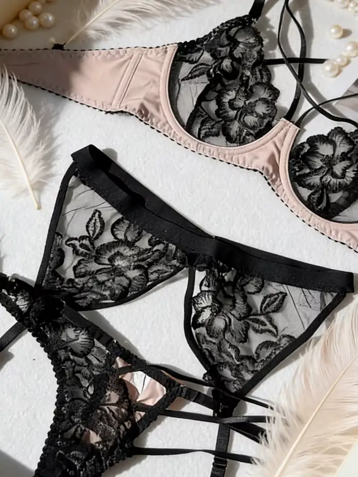 Exotická fantázia Sexy čipka obväz podprsenka a podväzkový pás súprava jemná výšivka pre dospelé ženy Lingerie spodná