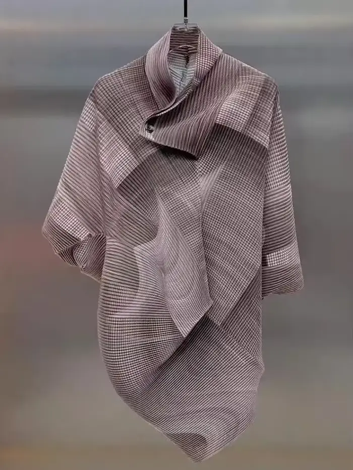 YUDX plisovaný farebný blok nepravidelný t-shirt pre ženy s prehnutými rukávmi netopier voľný módny Chic Štýl nový 2025 žena
