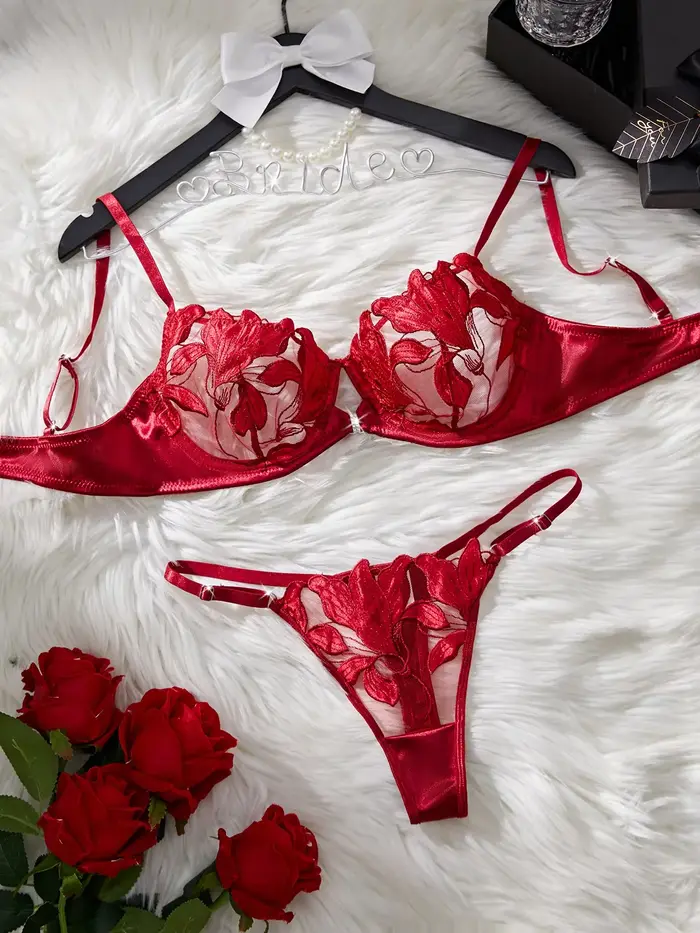 Sexy spodná bielizeň set vyšívané s kvetmi pre ženy podprsenka priehľadný push up nohavičky dva kusy špeciálna príležitosť