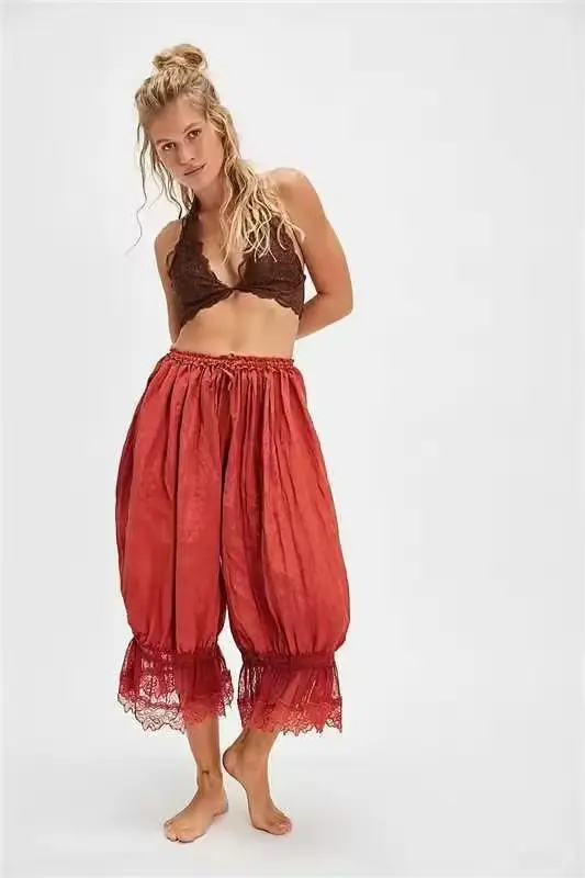 Pantalon Bloomers pour Femme Y2K avec Dentelle, Pantalon Vintage à Volants Mignon, Pantalon Long Cou
