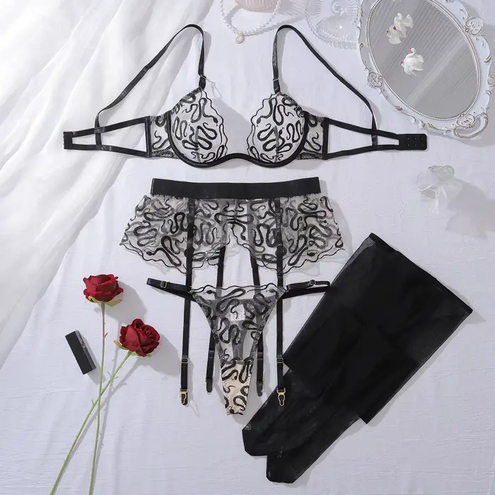 Ellolace – Lingerie audacieuse pour femmes, sous-vêtements brodés de Serpent exotiques, dentelle tra