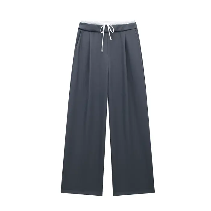 DUOPERI-Pantalon Droit Vintage à Lacets et Fermeture Éclair Latérale pour Femme, Couleur Unie, Taill