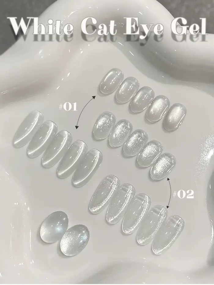 1-12 pièces PSK Gel de vernis à ongles effet œil de chat, perles de verre transparentes effet glace,