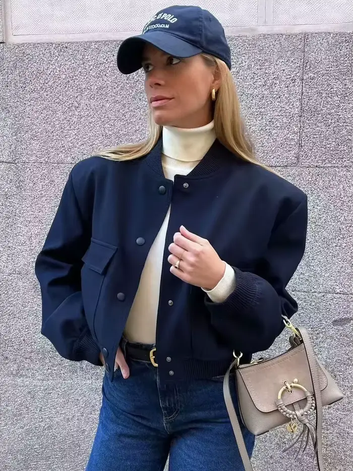 Veste bombers féminine vintage à boutons avec poches et manches longues pour femmes occasions spéciales