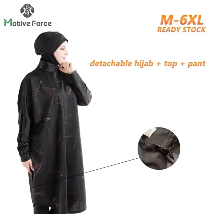 Abaya-Burkini s rukávmi pre ženy, veľká veľkosť, skromný, hidžáb