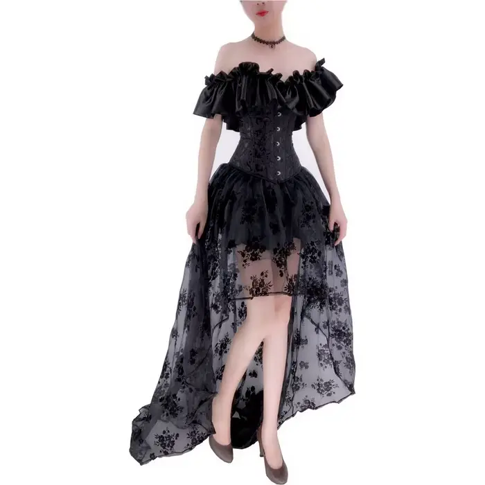 Corset victorien sexy en polyester et élasthanne pour femmes, avec volants, pour occasions spéciales et événements gothiques steampunk