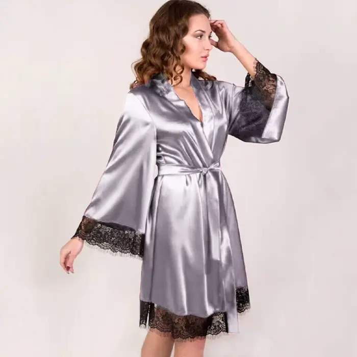 Šaty Kimono Žena Elegantné saténové čipky Nočné oblečenie Svadobné Špeciálne príležitosti