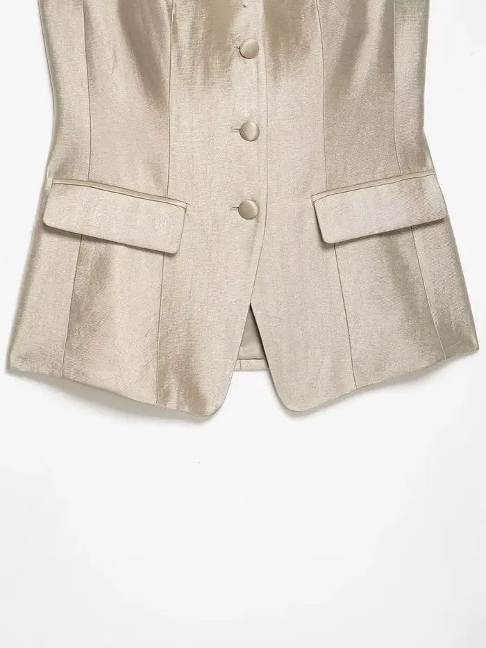 KONDALA Ensemble Chic Décontracté pour Femme : Haut Sans Manches à Boutonnage Simple et Pantalon Lon