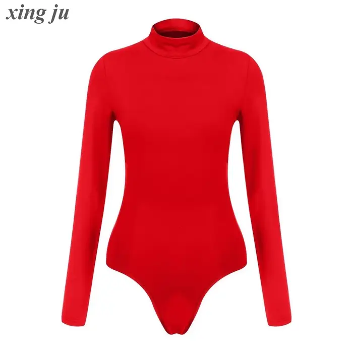 Discothèque femme chanteuse pôle danse Sexy rouge à manches longues combinaison filles Performance C