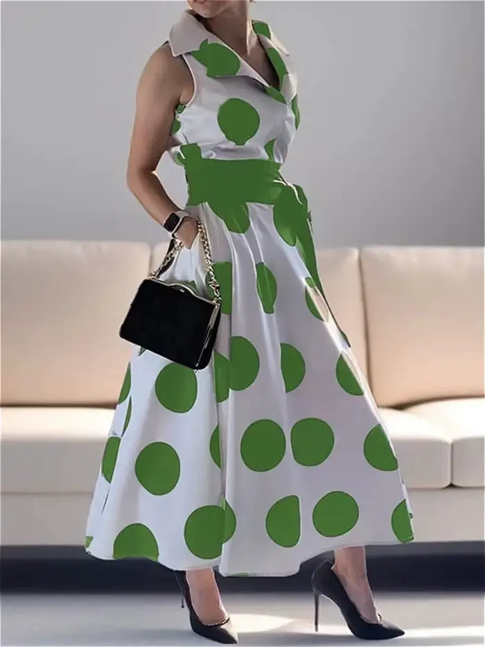 Modigirl 2025 letné dámske bodkované elegantné šaty v štýle X-line Fit & Flare košeľové