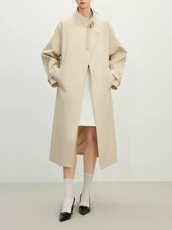 FSLE-Manteau long décontracté à col montant pour femme, tenue de bureau, style britannique, nouvelle