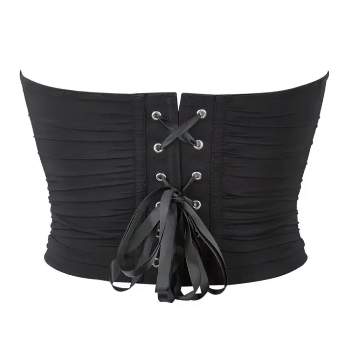 Elegantné červené víno sieťovaný riasený rybí stužka kravata holý chrbát zakrivený lem Bustier Korzet Bodyshaper Klubový top tubulárny
