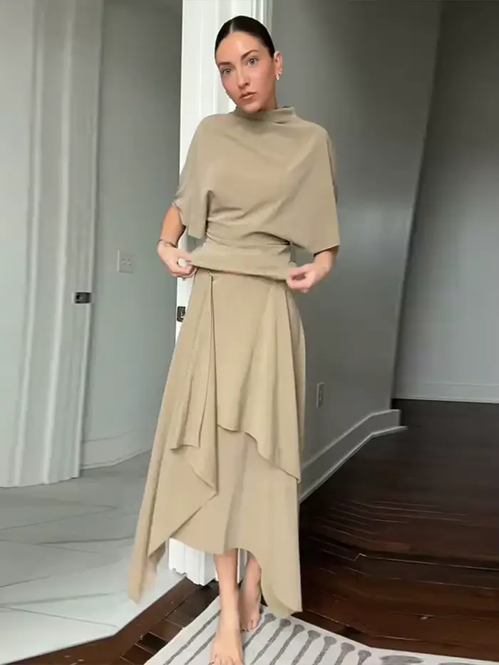 Elegantný set asymetrickej košele a sukne pre ženy – Jednofarebné