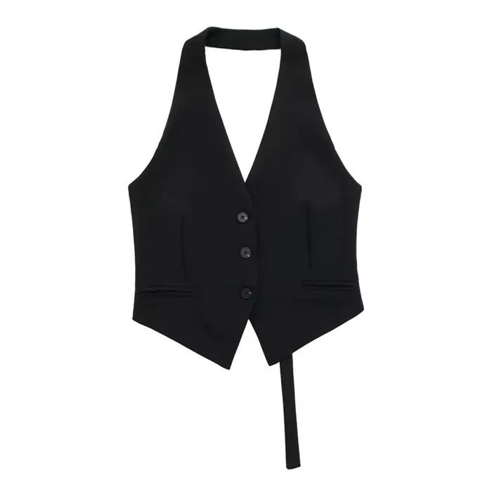 MUJER épaules dénudées gilet sans manches femmes noir blanc recadrée gilet femme mode dos nu col en