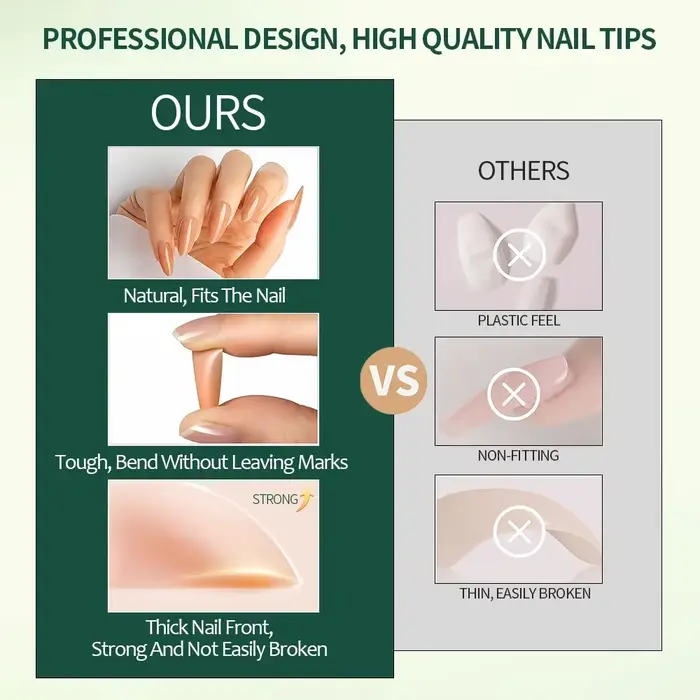 Nailpop 3-v-1 prírodné jemné nechty set 140 ks tóny pleti tlačidlá na