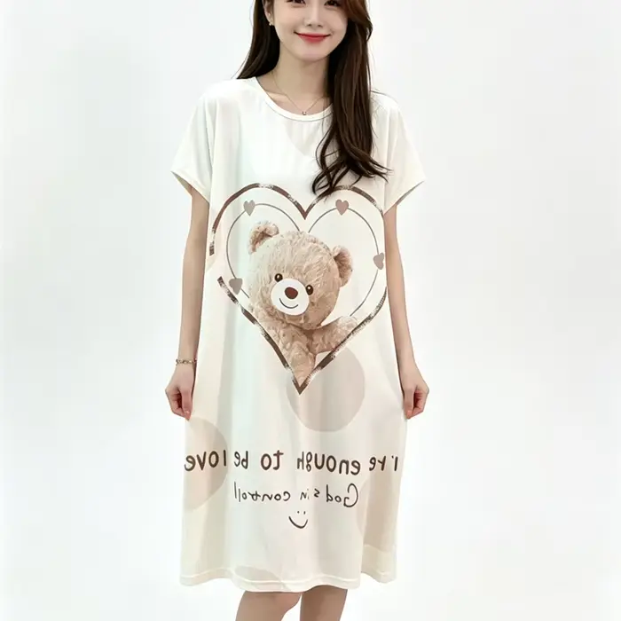 Chemise de nuit d'été ample grande taille pour femme, manches courtes, motif dessin animé mignon, te