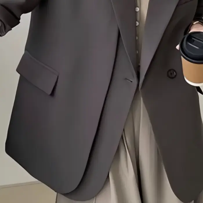REALEFT jarabina elegantný sivý dámsky blazer sako 2025 nový s dlhými rukávmi jednoduchý gombík kancelárska dámska bunda