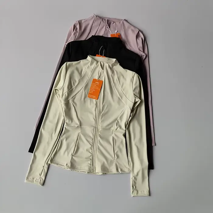 Veste de sport pour femmes, fermeture éclair, Fitness, Yoga, chemise d'entraînement, manteaux de cou
