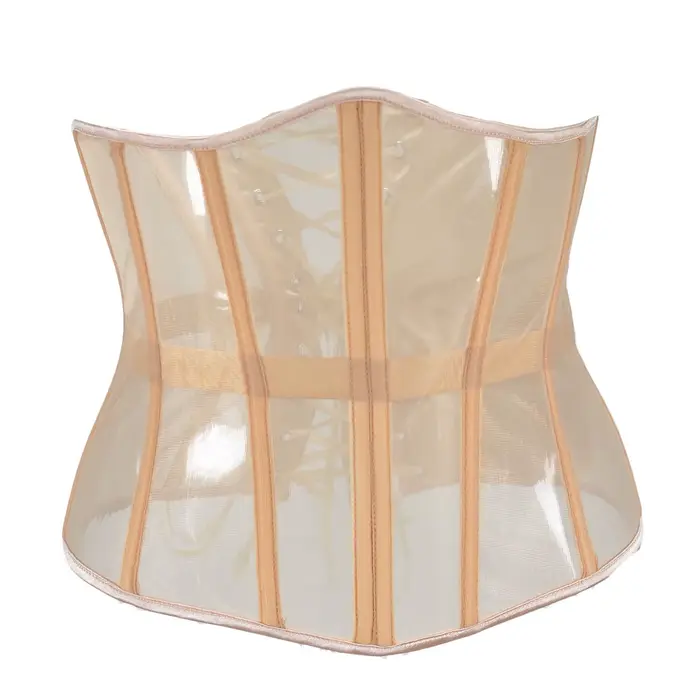 Corset amincissant pour femme avec 16 baleines en acier, en maille transparente, à lacets, rouge, no