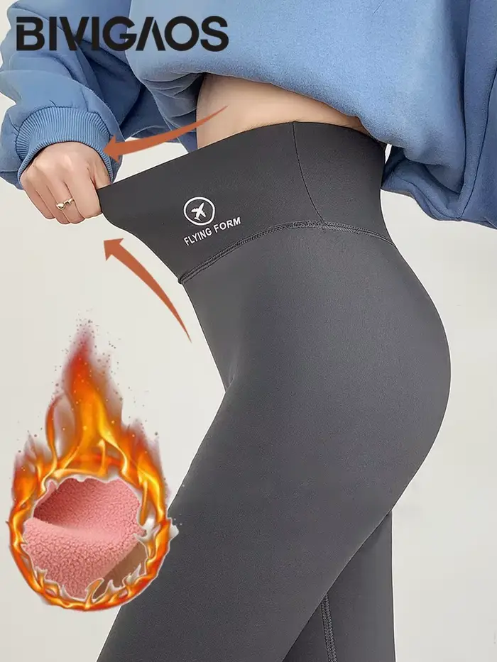 BIVIGAOS jesenné zimné ružové zamatové žraločie Legíny pre ženy fleece vysoký pás hrubé teplé