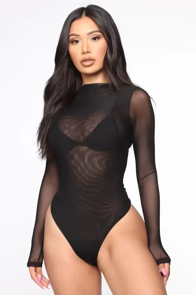 Sexy Transparent noir corps femme maille mince Body haut pour dames voir à travers Body Shapewear fe