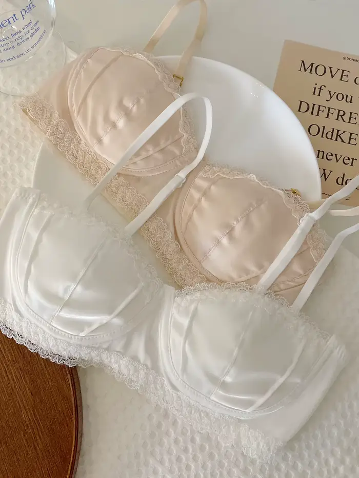 Dámska hodvábna a polyesterová podprsenka, čipka, 3/4 šálky, bezšvíkové, zadné zapínanie, nastaviteľné popruhy, pohodlné pre malé prsia, dámske spodná bielizeň