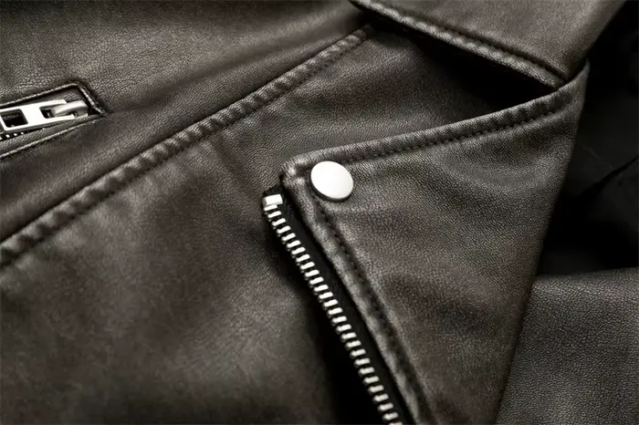 2025New Coal gray le Veste en cuir lavé pour femme avec ceinture, manteau court avec fermeture éclai