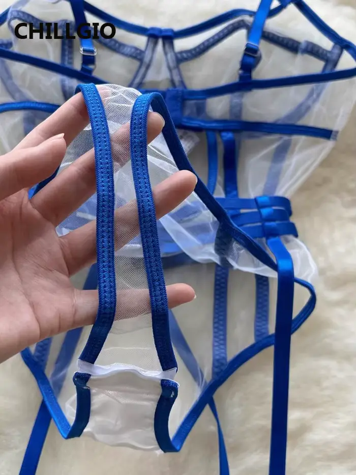 CHILLGIO ženy sieťka Sexy ramienka overal erotická móda jednodielny Catsuit Lingerie priliehavá Priehľadná kombinéza body