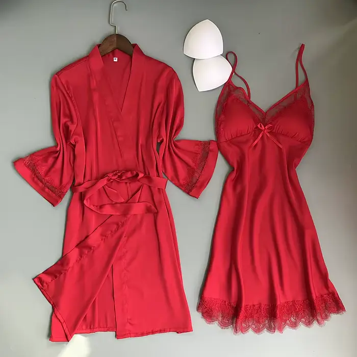Sexi hodvábny kimono župan pre ženy biela nevesta družička Svadobné šaty s čipkovaným lemom voľné domáce oblečenie na spanie