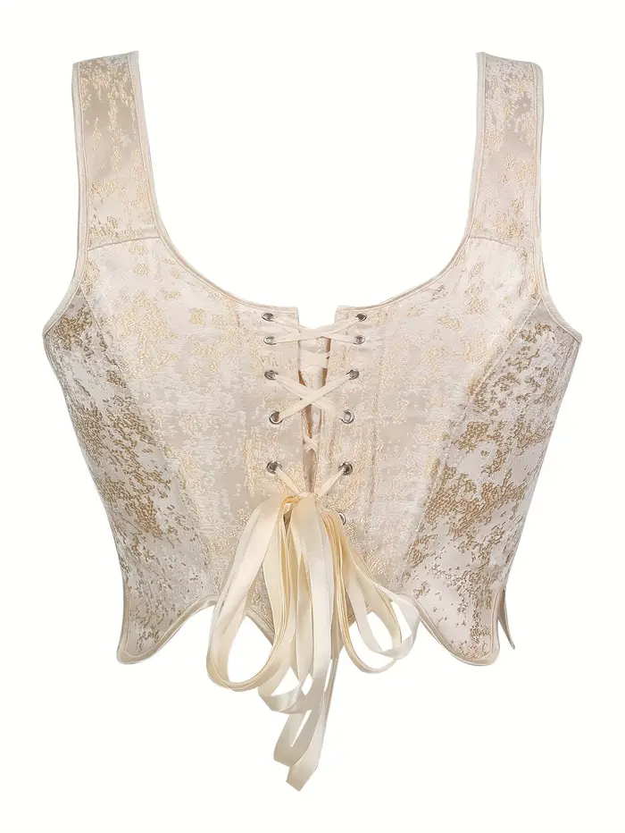 Élégant Corset Vintage Brocart Jacquard pour Femme avec Lacets et Nœud en Ruban de Satin, Serre-taille Camisole