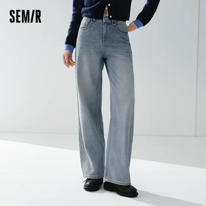 Semir retro džínsy pre ženy jar 2026 Lyocell zmes široké nohavice dĺžka po zem zakrývajúce boky predlžujúce nohy