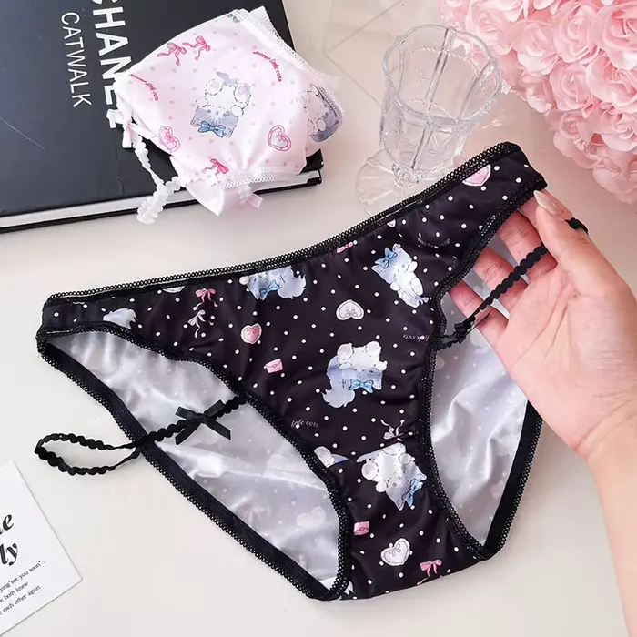 Dievčatá nohavičky tenké Sexy japonská roztomilá mačka ženy sklzy ľad hodváb dáma tangá spodná bielizeň žena nízky pás G tangá Spodná bielizeň
