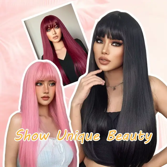 Parure Synthétique pour Cheveux Longs et Droits Densité Élevée Pour Halloween et Usage Quotidien