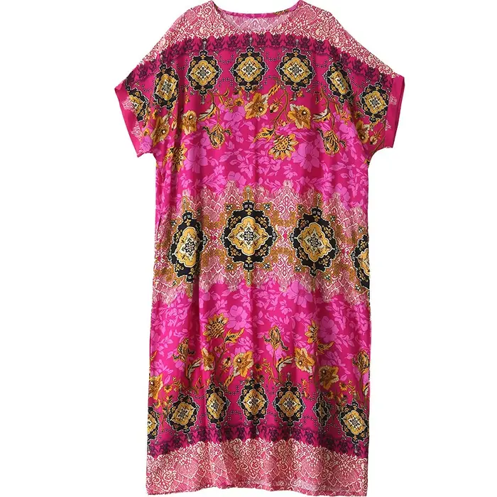 Vintage kvetinová maxi šaty pre ženy Boho s krátkymi rukávmi a dlhým opaskom