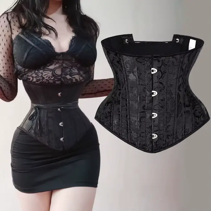 Corset Underbust Bustier Steampunk Gothic avec Fermeture à Lacets Acier 26 Ossatures Polyester Femme Occasions Spéciales