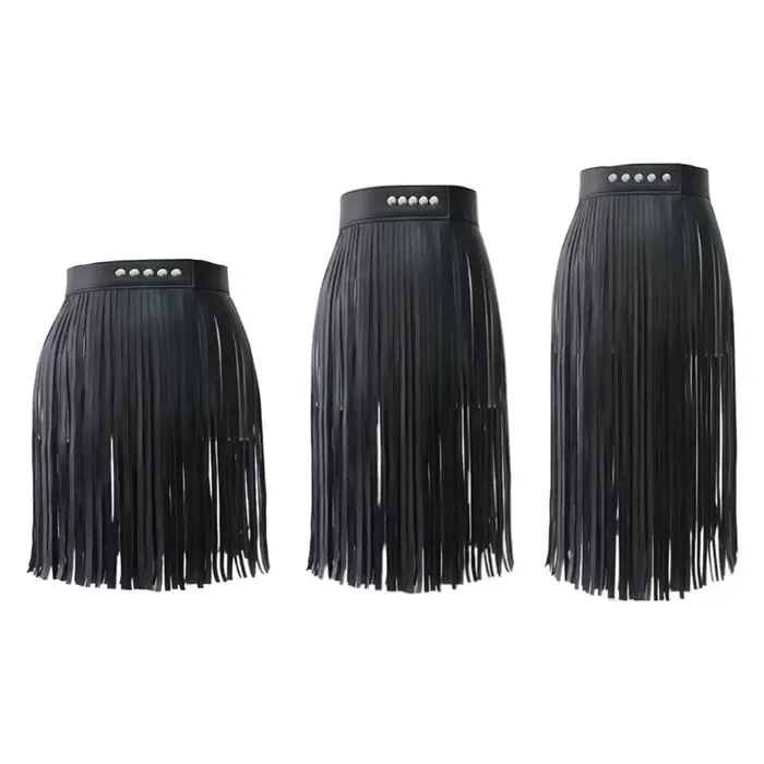 Jupe à franges en Faux pour femmes, taille haute, harnais avec boutons à pression, fête d'halloween,
