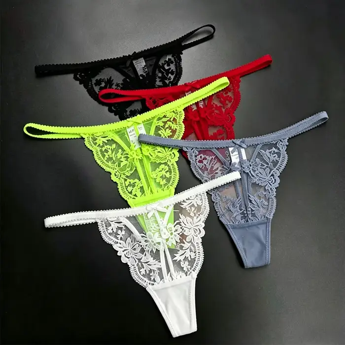Tanga pre ženy, sexy plné čipky, nízky pás, prelamované, kvetinový vzor, semi-priehľadný, priedušné, remeň, spodná bielizeň, nohavičky