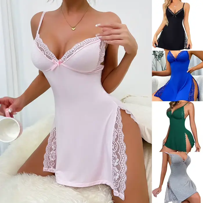 Sexy polyesterová a elastanová nočná košeľa bez rukáv V-neck pre ženy romantické a odvážne špeciálne príležitosti