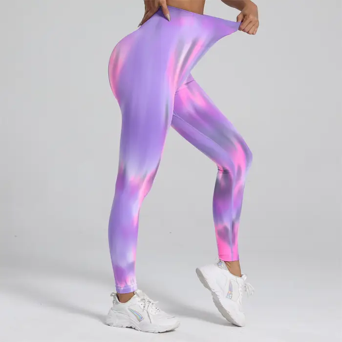Femmes cravate colorant Leggings sans couture Scrunch Fitness taille haute athlétique Yoga pantalon 