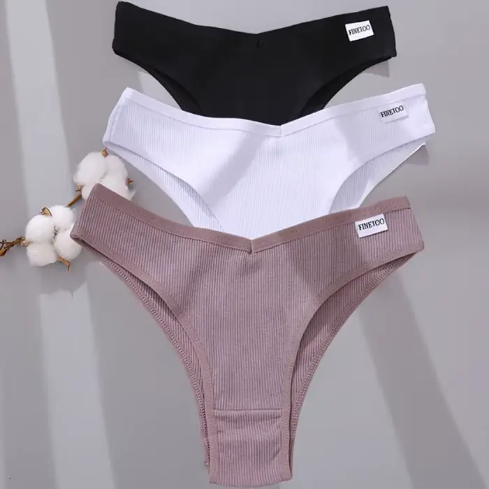 FINETOO 3/5 kusov bavlnené brazílske nohavičky pre ženy Sexy V-pás t-back spodná bielizeň