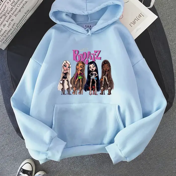 Sweat-shirt Bratz à manches longues pour femme, haut à capuche, décontracté, Streetwear graphique, à