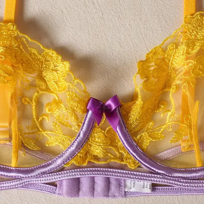Ensemble intime féminin à broderie florale transparente pour femmes, lingerie sexy et romantique pour occasions spéciales