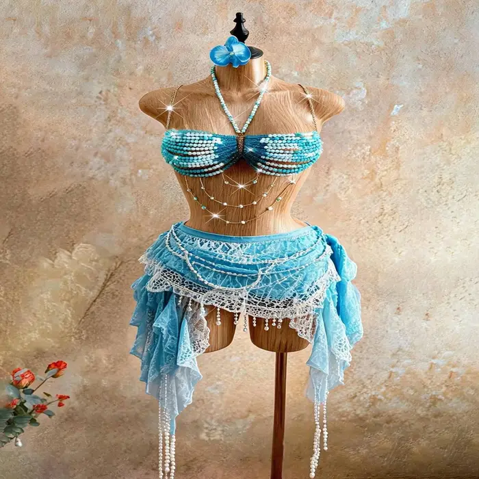 Korálky telo reťaz multicolor neba modrá a biela pre ženy, podprsenka štýl, pre pláž, leto, bikiny, orezať top, sexy večerné oblečenie