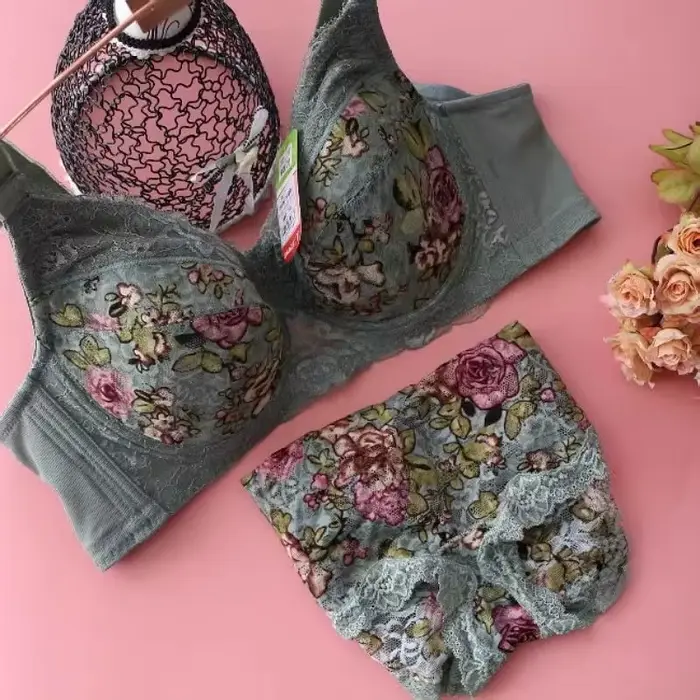 Ensemble de lingerie élégant en nylon et élasthanne avec broderie pour femmes, soutien-gorge push-up minimizer avec fermeture avant, ensembles de lingerie pour occasions spéciales