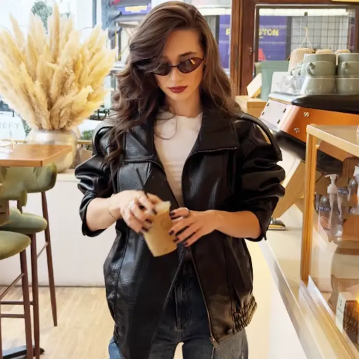 Bomber jacket en polyester high street avec col roulé pour femmes toutes saisons ocasions spéciales