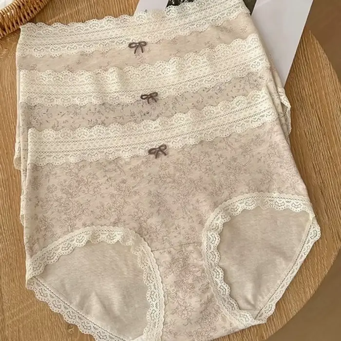 Dámske čipky polovice pása bavlnené nohavičky, kvetinový vzor, medveď a králik, mäkký štýl, na leto