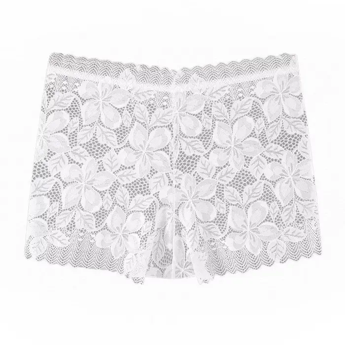 Culotte transparente taille moyenne en dentelle et maille florale ajourée pour femme, avec entrejamb