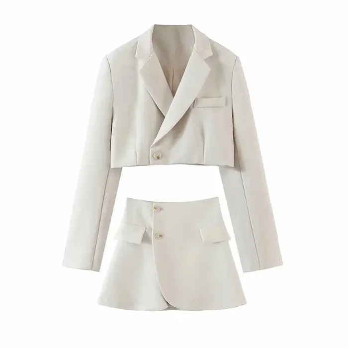 XEASY-Ensemble Deux Pièces pour Femme, Blazer, Jupe Courte, Tweed Trempé, Manches sulf