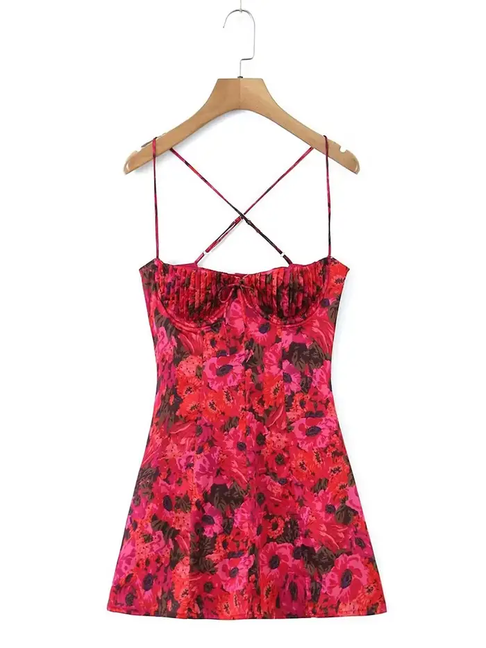 YENKYE été femmes Vintage imprimé fleuri fil soutien-gorge licou fronde Robe Sexy mode dos nu dames