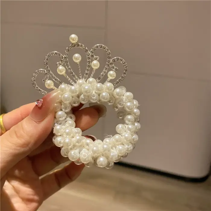 2PC Accessoires de coiffure pour enfants : Bandeaux élastiques en caoutchouc avec couronne de perles